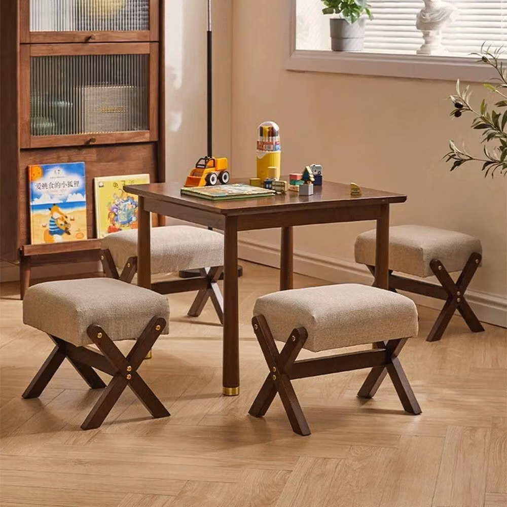 Havendro Small Padded Footstool and Shoe Changing Stool in Beige with Wood Frame – 3
