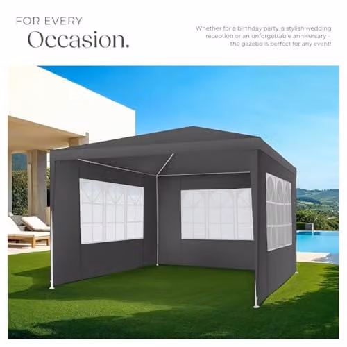 tectake Garden Gazebo in Grey with Steel Frame and Windows, W/D/H: 300 x 300 x 250 cm – 7