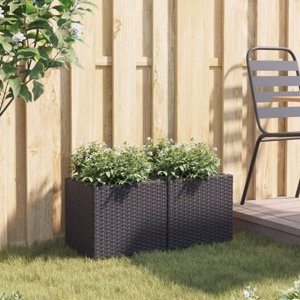 Berkfield Home Set of 2 Black Poly Rattan Garden Planter Tubs, W/D/H: 36 x 30 x 32 cm – 3