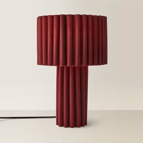 ValueLights Lenny Ribbed Fabric Drum Lamp Shade in Red, W/D/H: 35.0 x 23.0 x 23.0 cm – 1