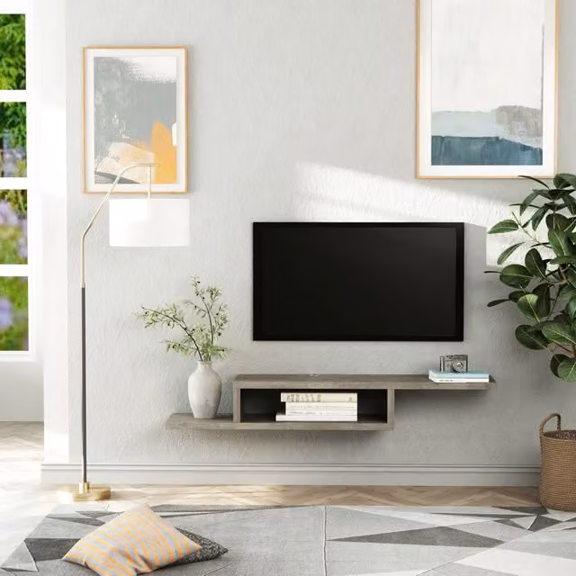HOMCOM Modern Wall Mounted Floating TV Stand and Entertainment Centre Unit in Grey