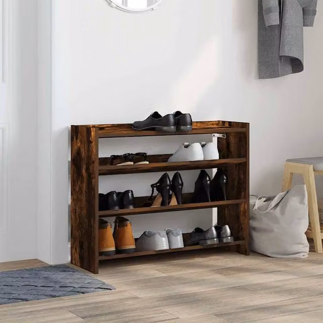 Berkfield Home Smoked Oak Shoe Rack in Brown, W/D/H: 80 x 25 x 62 cm