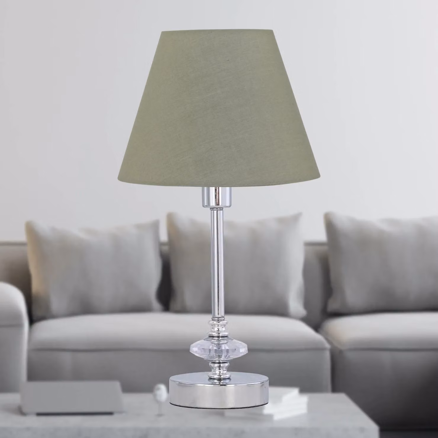 First Choice Lighting Chrome Jewelled Table Lamp with Green Fabric Cone Shade in Silver – 2