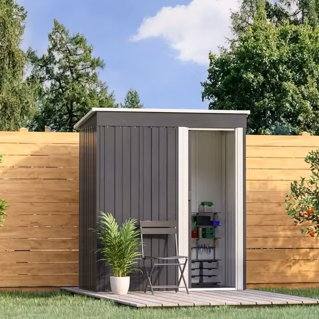 Livingandhome Pent Metal Garden Tool Shed in Black and Anthracite