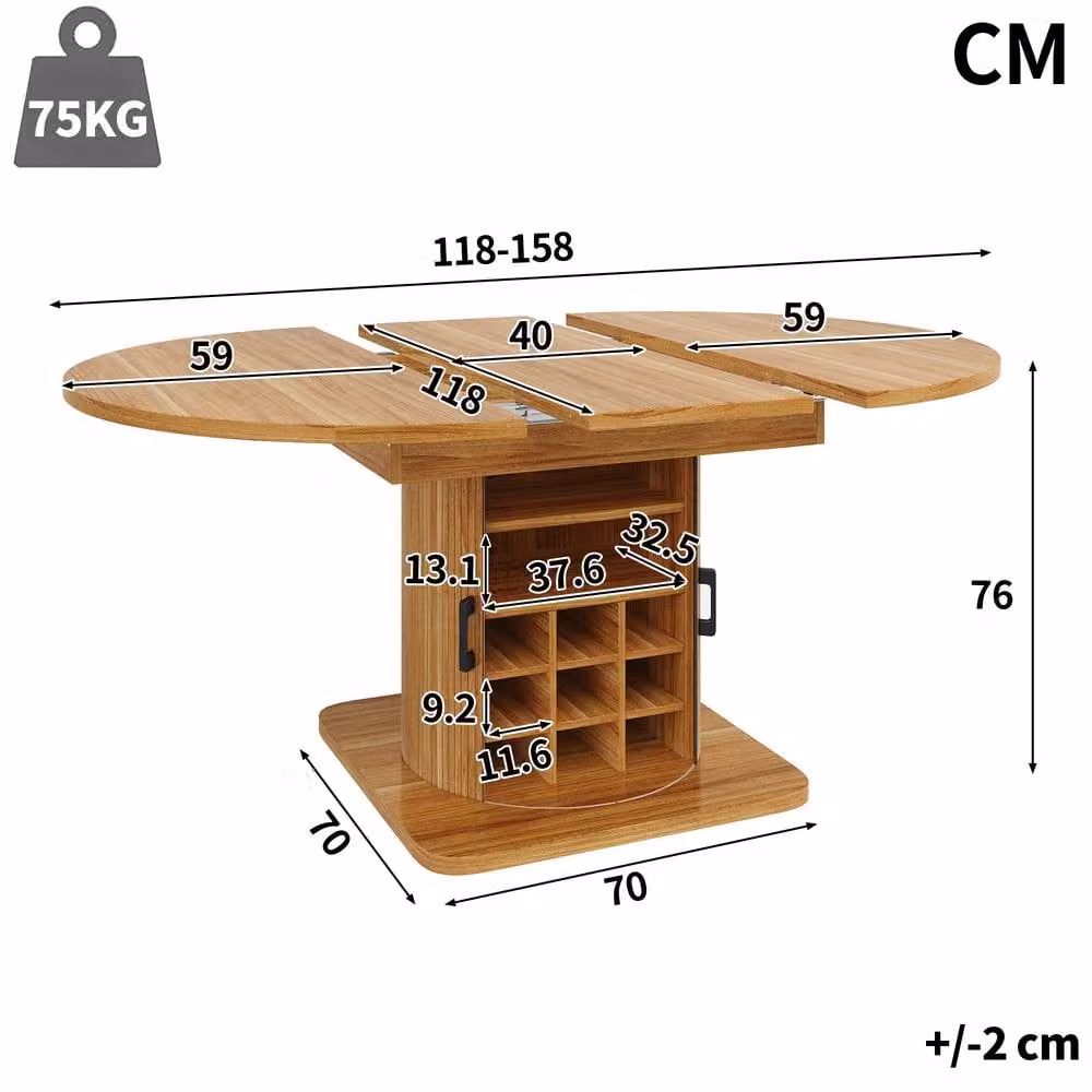 Matteo Extendable Rectangular Dining Table with Storage and Wine Rack in Brown MDF – 3