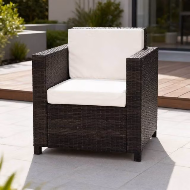 ERGOVEXA Brown PE Wicker Rattan Single Seater Garden Armchair, W/D/H: 80 x 75 x 70 cm