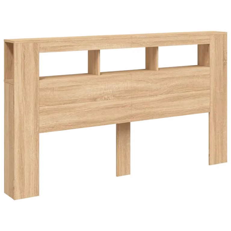 Berkfield Home Sonoma Oak LED Headboard in Brown with Integrated Lighting, Shelf and USB Charging Port, W/D/H: 180 x 18.5 x 103.5 cm