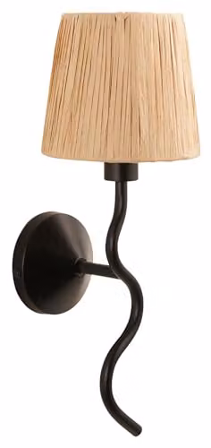 Netlighting Wriggle Wall Lamp in Black and Beige with Rattan and Metal Shade, E14
