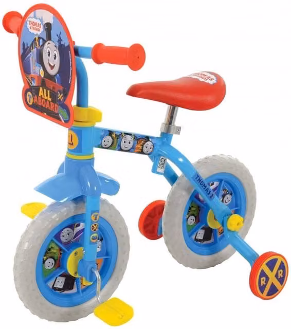 MV Sports Thomas and Friends 2-in-1 10 inch Height Adjustable Training Bike in Black and Multicolour