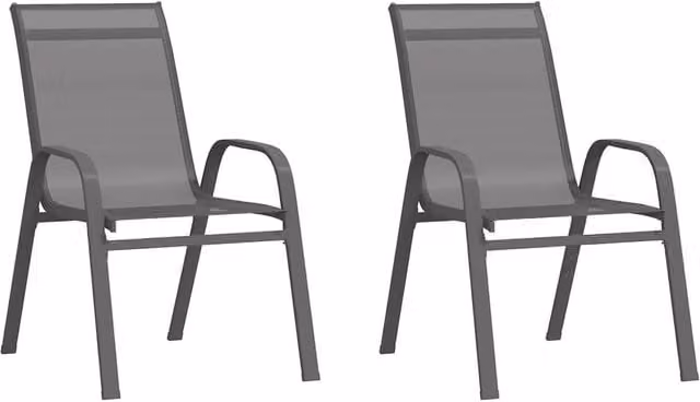 Berkfield Home Stackable Garden Chairs, 2 Piece Set in Grey Textilene Fabric and Steel – 1