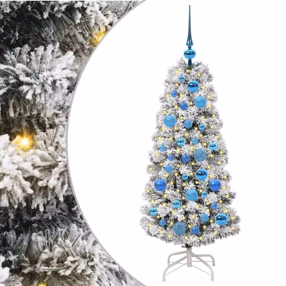 Berkfield Home Artificial Hinged Christmas Tree in Green and White, Height: 120 cm – 2
