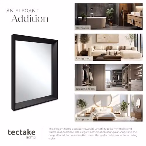 tectake Rectangular Minimalist Wall Mirror in Black, W: 40.6 cm, H: 50.8 cm – 5