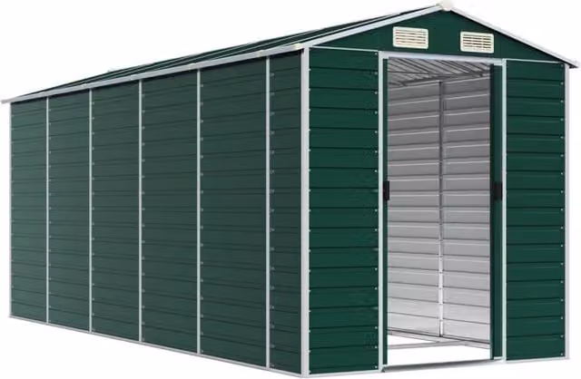 Berkfield Home Garden Shed in Green Galvanised Steel, W/D/H: 191 x 470 x 198 cm