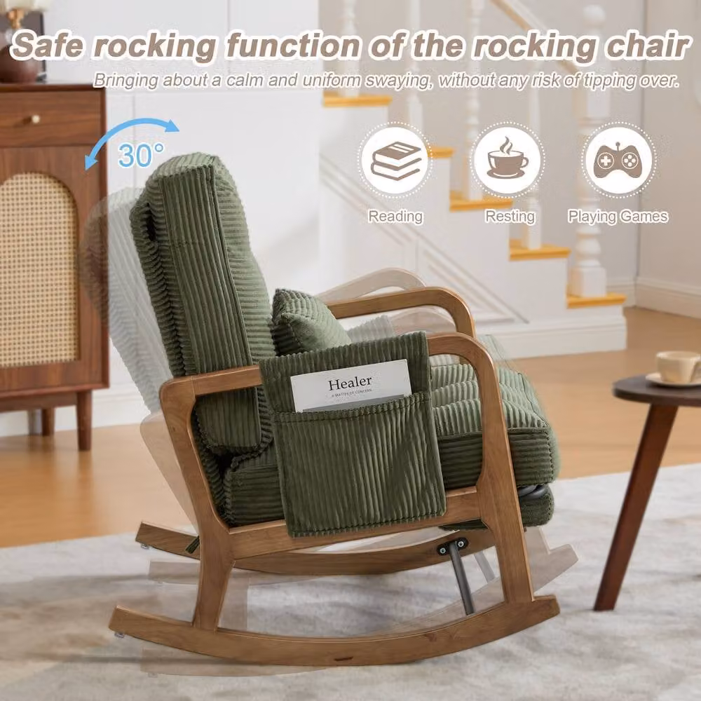 GOMYWAY Matteo Corduroy Rocking Glider Recliner Chair with Adjustable Footrest in Green – 7