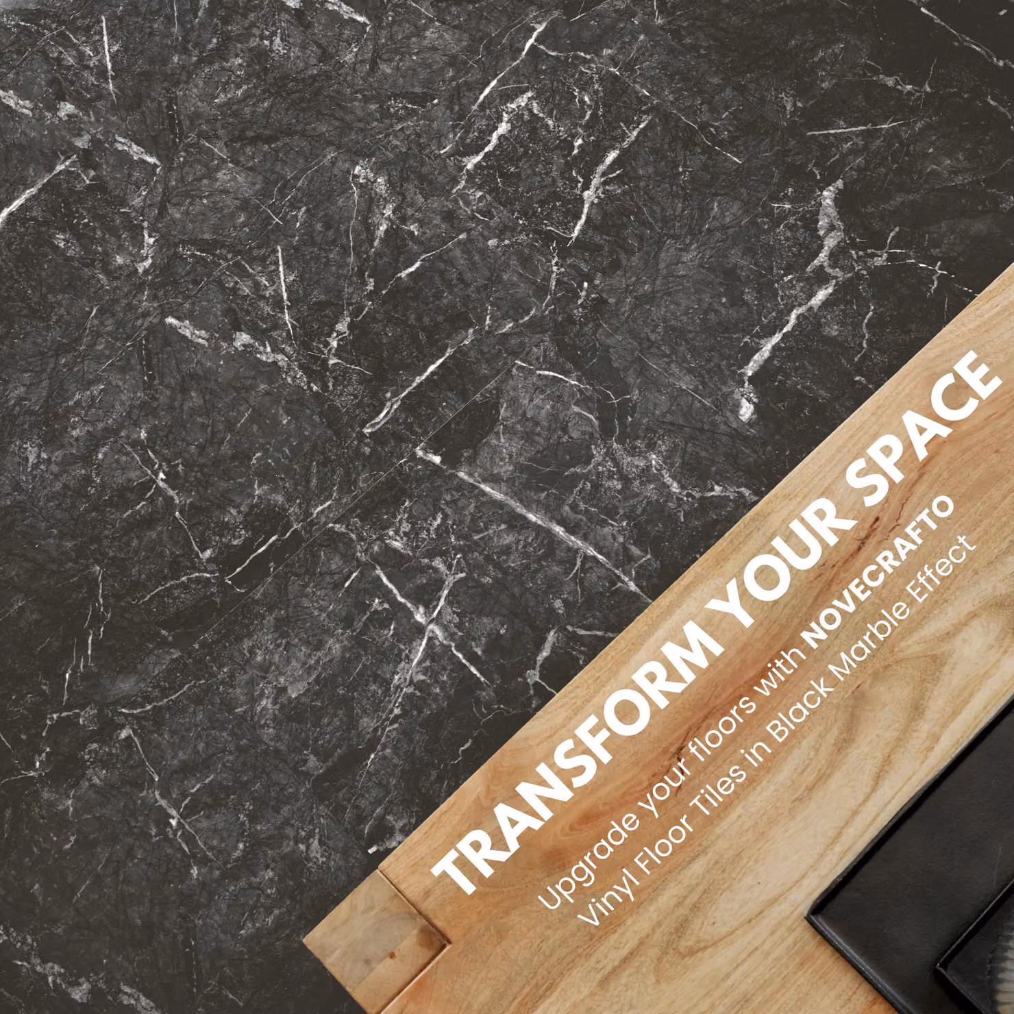 Novecrafto Self Adhesive Marble Black Vinyl Floor Tiles, 30 Pieces, Covers 5.57 m², W: 30.48 cm, H: 60.96 cm – 2