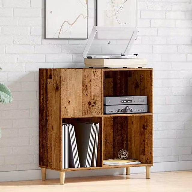 Berkfield Home Record Cabinet in Old Wood Brown, W: 84.5 cm, D: 38 cm, H: 89 cm
