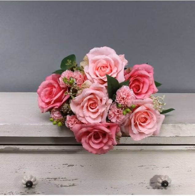 KDMD Tintagel Pink Artificial Rose Bush Floral Arrangement – 1