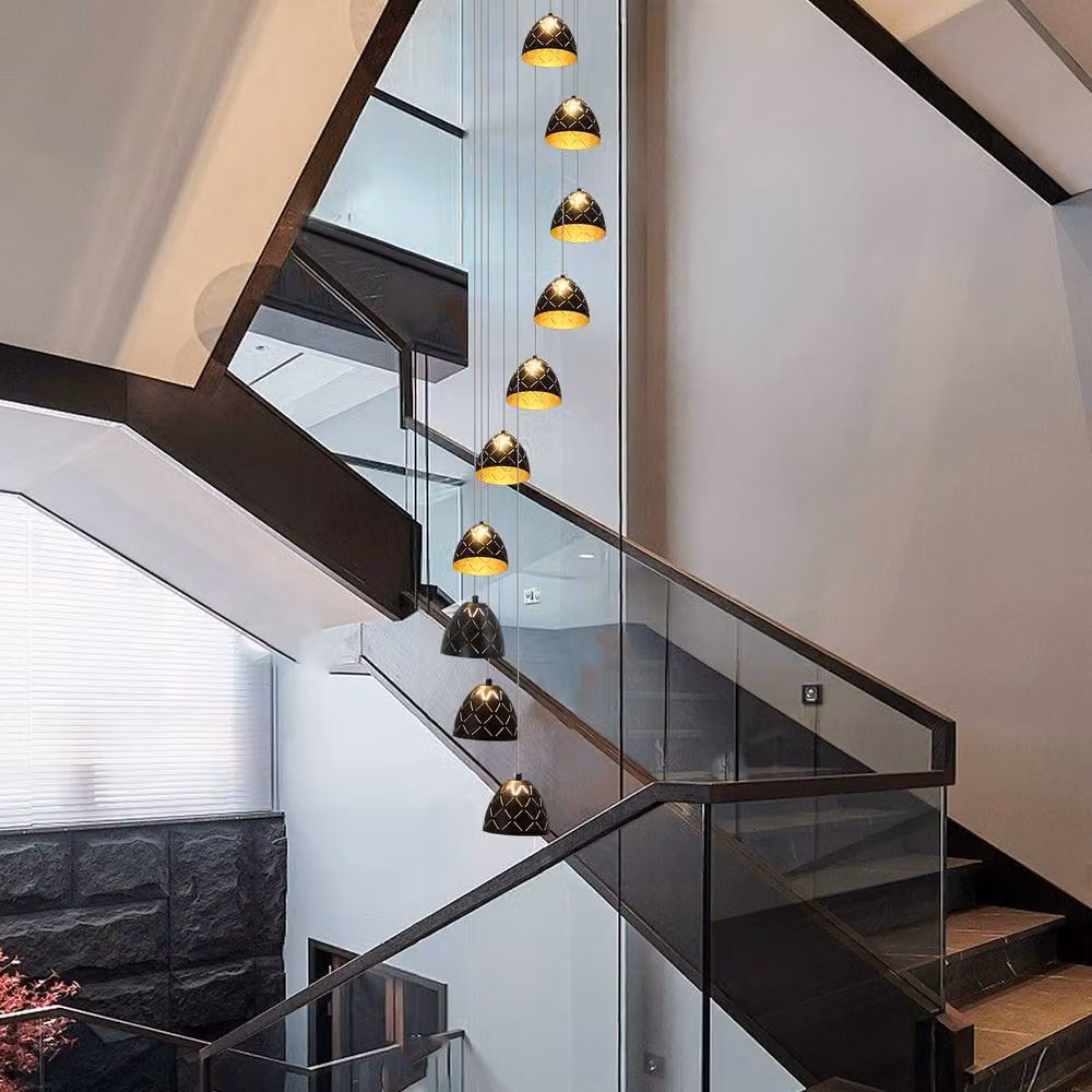 NIVOR 10-Light LED Dimmable Adjustable Pendant Chandelier in Black and Gold/Brass for Staircases, Living Rooms, Kitchens and Dining Rooms – 5