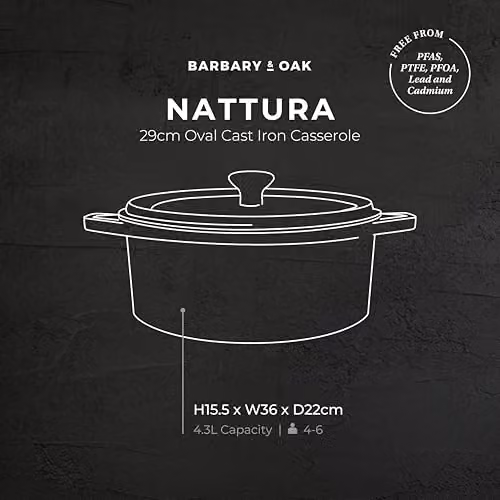 Barbary & Oak Nattura Oval Cast Iron Casserole with Enamel Interior and Self Basting Lid, 4.3 l, Cashmere – 5