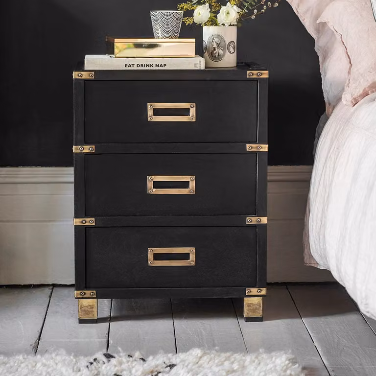 Atkin & Thyme Greenwich Mango Wood and Metal Bedside Drawers in Black