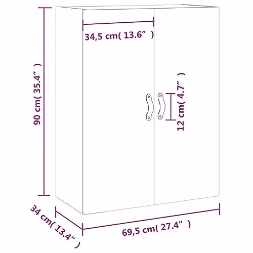 vidaXL Wall Mounted Cabinet in Smoked Oak, W/D/H: 69.5 x 34 x 90 cm – 3