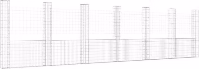 Berkfield Home U-shape Metal Gabion Basket with 7 Posts, Silver, W: 740 cm, D: 20 cm, H: 200 cm