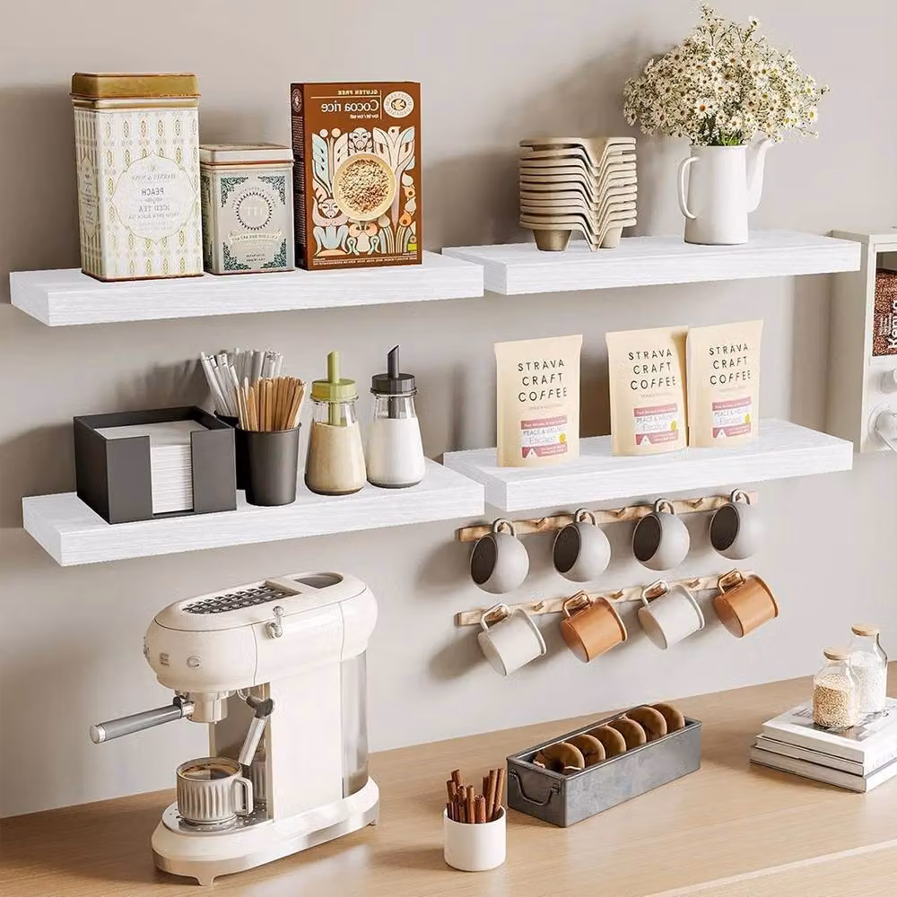 Ventryn White 4-Piece Floating Wall Shelves for Picture Display and Hanging Storage – 2