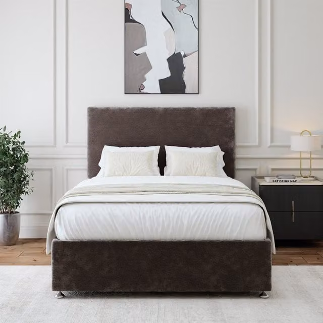 Bedmaster Charcoal Grey Chenille Divan Base with Storage Drawers and Plain Headboard, W/D/H: 120 x 200 cm