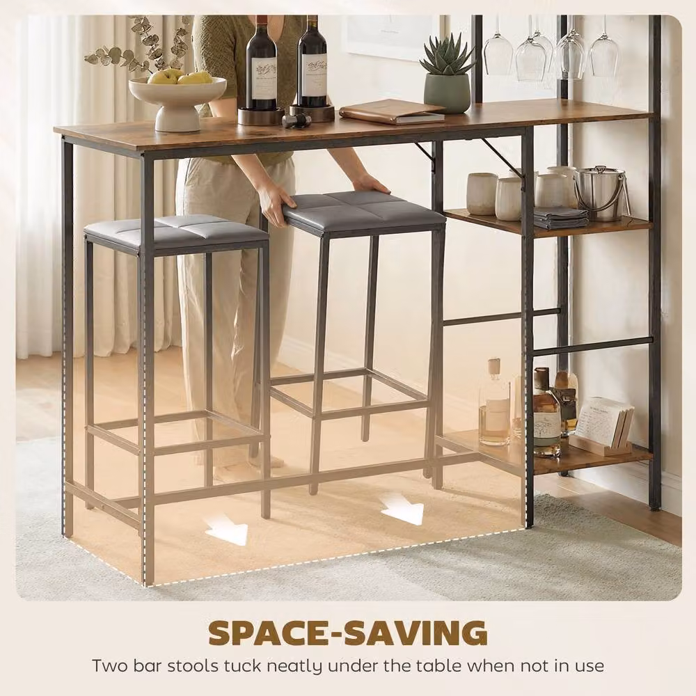 STILVORA 3 Piece Bar Table and Stools Set with Storage in Brown – 5
