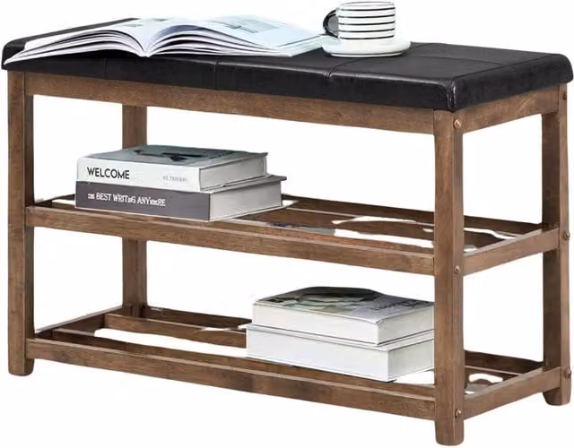 Pirlo Plush Brown Rubberwood Shoe Rack Bench