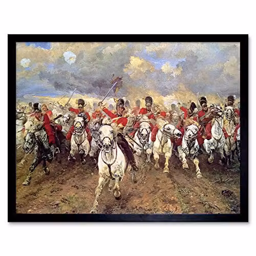 Artery8 Thompson Scotland Forever Battle Waterloo Vintage Painting Art Print Framed Paper Poster in Multicolour – 1