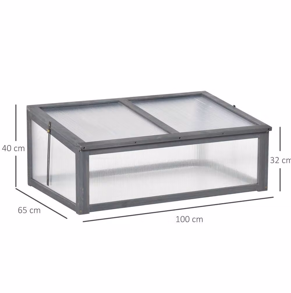 STILVORA Wooden Cold Frame with Polycarbonate in Grey, W: 100 cm, D: 65 cm – 2