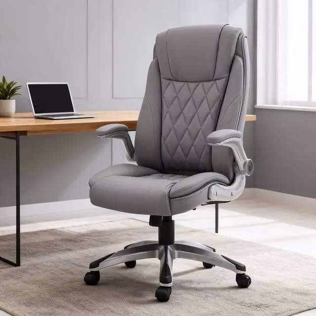ERGOVEXA Grey Faux Leather Executive Swivel Office Chair – 1
