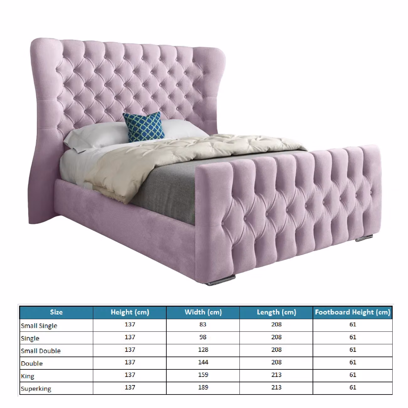 Casani Parma Wide Curved Winged Upholstered Soft Velvet Bed Frame in Pink, Size: Double (140 x 200 cm) – 4