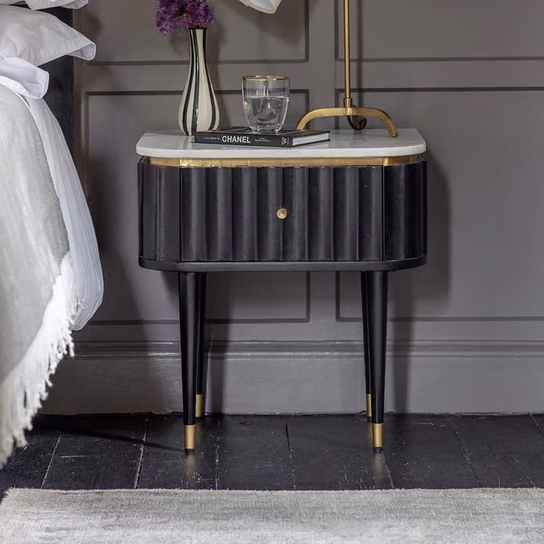 Atkin & Thyme Flute Marble Bedside Drawer in Black and White