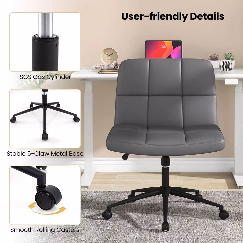 Kelvenix Criss Cross Grey PU Leather Upholstered Swivel Task Chair – 3
