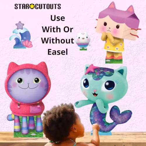 Star Cutouts Gabby’s Dollhouse DJ Catnip, Baby Box & MerCat Multi Pack Party Decorations and Bedroom Decor, Multicolour – 2