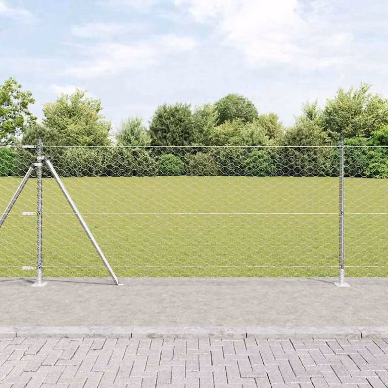 Berkfield Home Silver Galvanised Steel Hexagon Wire Mesh Fence, 1 x 100 m