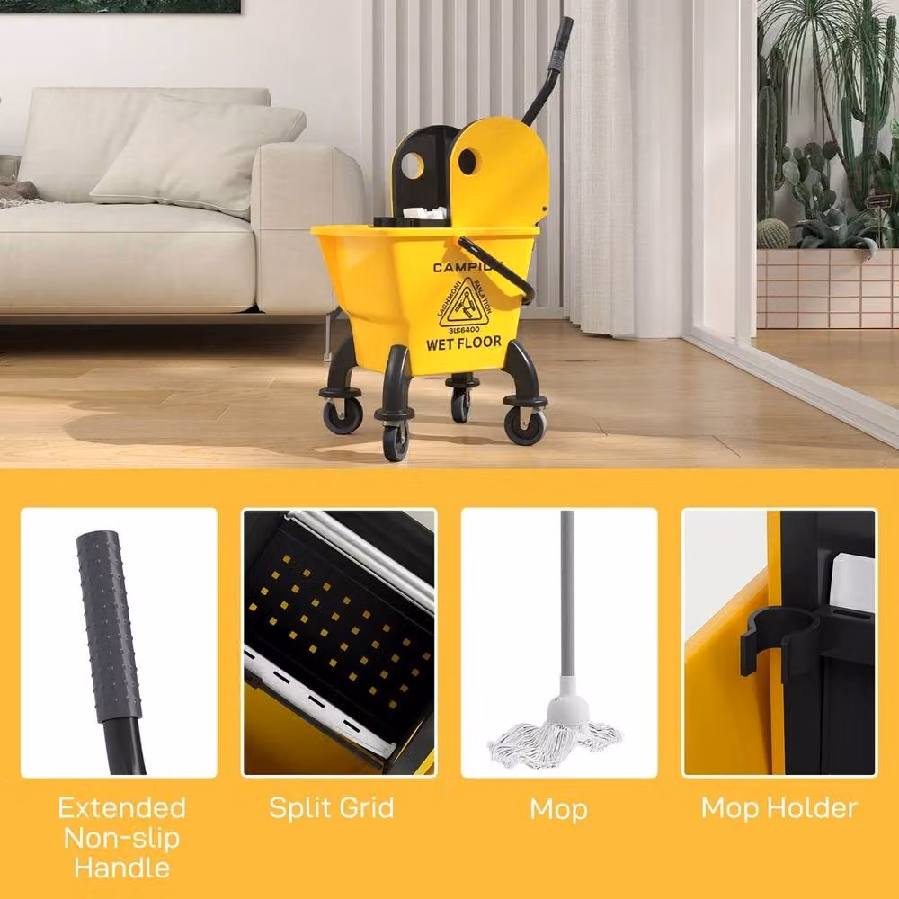NESTLUNE Mop Bucket with Wringer on Wheels in Yellow – 3