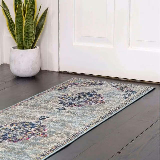 The Rug House Multicolour and Grey Traditional Medallion Living Room Rug, W: 240 cm, D: 60 cm