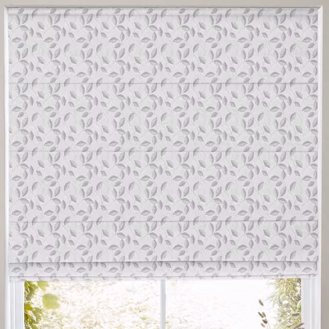 Simply Collection Leaf Vine Made to Measure Blackout Roman Blind in Grey and White Floral Pattern