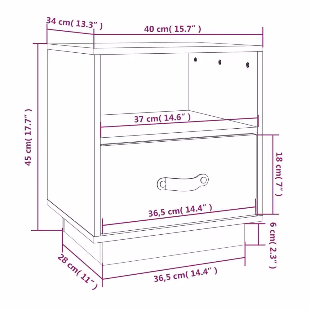 Berkfield Home Black Rustic Solid Wood Pine Bedside Cabinet W: 40 cm, D: 34 cm, H: 45 cm – 7