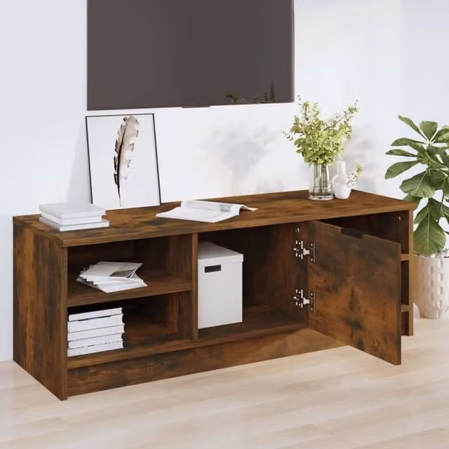 Berkfield Home Modern Smoked Oak TV Cabinet in Brown, W/D/H: 102 x 35.5 x 36.5 cm