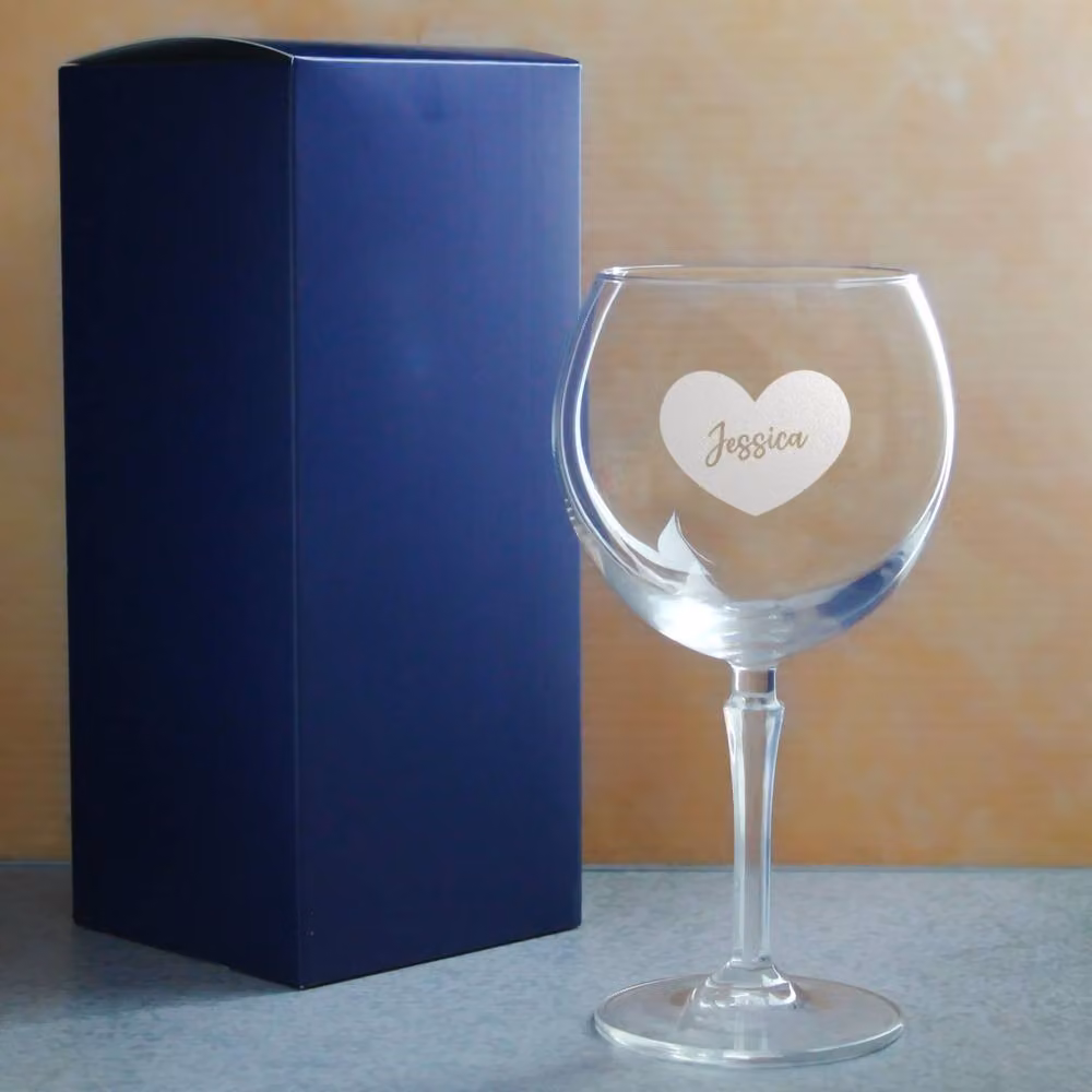 Uniqueful Personalised Hudson Gin Balloon Cocktail Glass with Heart Design in Clear – 2