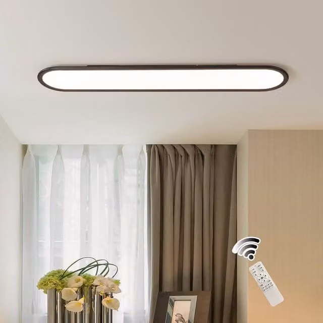 NIVOR 48W Linear Ultra Thin LED Ceiling Light in Black with Remote Control and Dimmable Function, 100 cm – 1