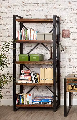 Baumhaus Urban Chic Large Open Bookcase in Black and Multicolour, H 200.0 x W 90.0 x D 40.0 cm