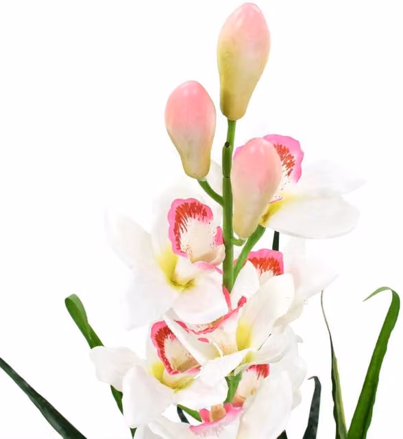 Berkfield Home Artificial Green and White Cymbidium Orchid Plant in Pot, Height: 100 cm