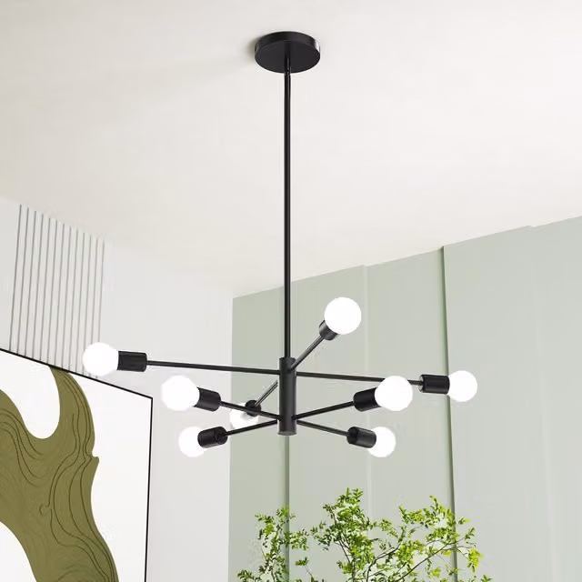Garwarm Mid Century Modern Sputnik 8-Light Adjustable Pendant Chandelier in Black, Gold or Copper