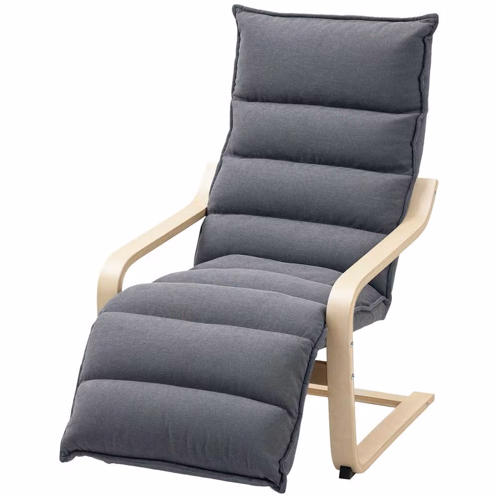 STILVORA Grey Velvet Recliner Armchair with Adjustable Footrest and Solid Wood Frame – 3