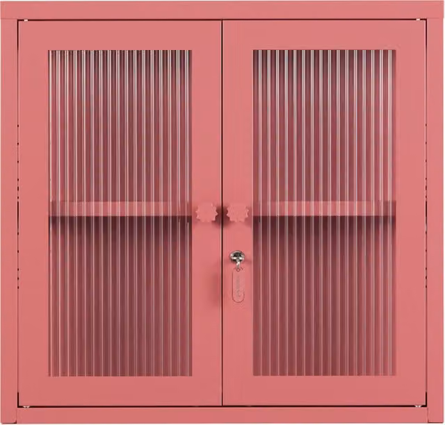 Mustard Made The Kit Wall Mounted Retro Cabinet in Pink with Glass Doors and Internal Shelves, W/D/H: 60 x 18 x 57 cm